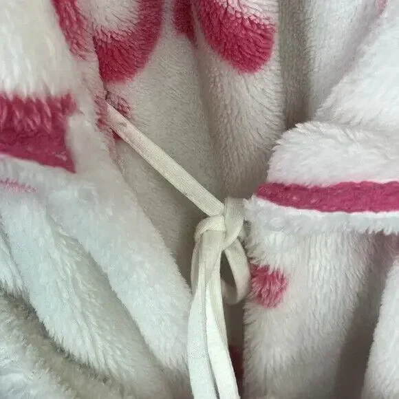 Betsey Johnson XOX soft plush belted robe, white/pink, size S - Picture 8 of 9